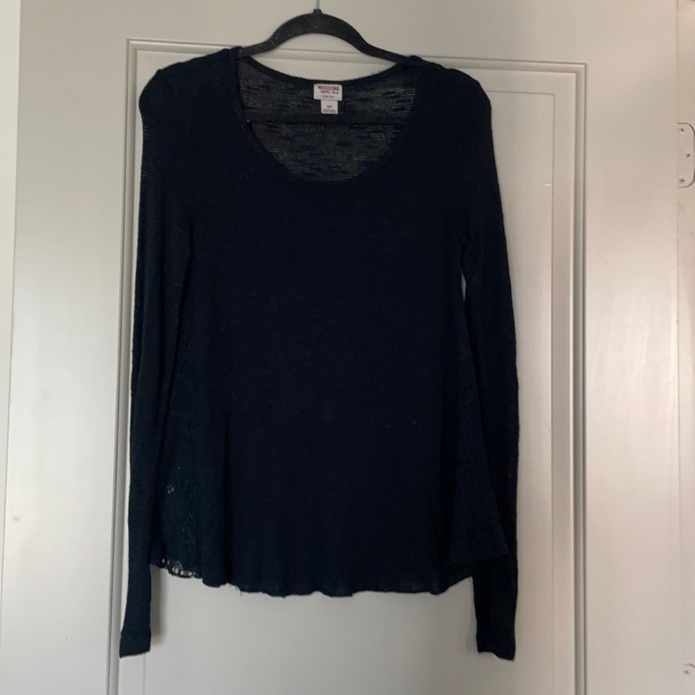 Black Long Sleeve Sweater with Crochet Detail